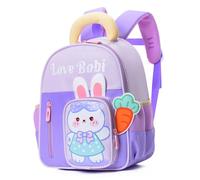 PROTAURI Mochila Infantil Niñas, Mochila Guardería Reflectante con Correa Torácica y Dibujo Animado de Animal, para 2-6 Años, 10 L, Diseño Conejo Lila