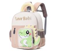 PROTAURI Mochila Infantil Niños, Mochila Guardería Reflectante con Correa Torácica y Dibujo Animado de Animal, para 2-6 Años, 10 L, Diseño Dinosaurio Caqui