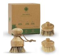 Protea Juego de 3 cepillos para ollas con 2 cabezales de repuesto, cepillo de vajilla, cepillo de cocina, cepillo de fregar, cerdas naturales, reutilizables