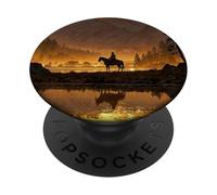 Protección del Paisaje de montaña y Vaquero al Atardecer PopSockets PopGrip Adhesivo
