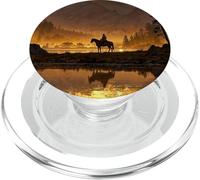 Protección del Paisaje de montaña y Vaquero al Atardecer PopSockets PopGrip para MagSafe