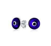 Protección Espiritual Ronda Azul Marino Nazar Evil Eye Stud Earrings For Women Teen Murano Glass .925 Sterling Silver 9Mm Made In Turkey