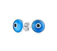 Protección Espiritual Ronda Azul Nazar Evil Eye Pendientespara Mujeres Adolescentes De Cristal De Murano .925 Plata De Ley 9Mm Hecho En Turquía