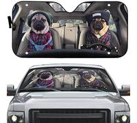 Protección Solar para El Parabrisas Plegable Parasol para Parabrisa Universal para SUV Camión Pareja De Pugs con Gorro Conduciendo. Mejores Amigos Pugs con Ropa De Invierno. L