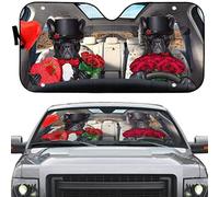 Protección Solar para El Parabrisas Portátil Parasol para Parabrisa Paraguas Luna De Coche Universal para SUV Camión Todoterreno Bulldog Francés Negro con Rosas En Un Camino Rural L