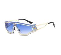 Protección UV Neue Trend Fashion Rock Punk Retro Custom de una pieza UV400 Metall PC Designer M?nner Frauen Sonnenbrille, Dorado Blau, Talla única