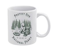 Protect Our National Parks-15 - Taza de café de cerámica blanca de 11 onzas, taza de té impresa de doble cara con mango ergonómico en C, vasos de porcelana con fondo grueso para el hogar, oficina