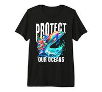 Protect Our Oceans Rainbow Dolphin Eco Awareness Art Camiseta Premium