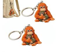 Protect Punch the Monkey Keychain 3D Cute Monkey Holding Plush Toy Bag Charm Aesthetic Animal Keyring for Backpack Car Keys (A 2PCS) (A 2PCS)
