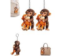 Protect Punch The Monkey - Llavero con diseño de mono 3D, llavero colgante de peluche, divertido llavero de mono abrazando para mochila, bolso, llaves de coche, A-2 piezas, 2.5in