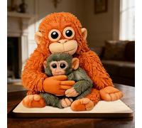 Protect Punch the Monkey Ornament,Cute Wooden Punch Monkey Table Sign,2D Cute Monkeys Holding Plush Toy Desktop Ornament for Home Office,Monkeys Hugging Emotional Thoughtful Gifts for Friends Family