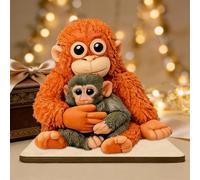 Protect Punch the Monkey Table Sign,2D Cute Punch Monkey Holding Plush Toy Collectible Figurines,Wooden PunchMonkey Table Sculpture, Monkeys Hugging Sculpture for Adult Collectors,Desk Decor & Gift