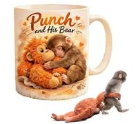 Protect Punch The Monkey - Tazas de café con texto en inglés "Punch and His Bear", lindas tazas de mono Punc-h, novedosas y divertidas tazas de café de cerámica para té, regalo inspirador para los