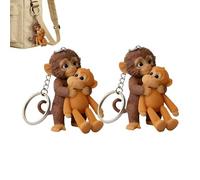 Protect The Monkeychain,Lindo mono sosteniendo llavero de felpa para mochila, monedero, llaves de coche, pequeño llavero colgante de felpa (estilo B, 2 piezas)