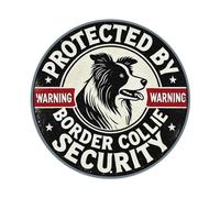 Protected By Border Collie - Letrero redondo de metal vintage para cafetería, bar, pub, decoración de pared del hogar, póster de metal de 8 x 8 pulgadas