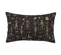 Protector Almohada Dioses Y Jeroglíficos del Antiguo Egipto En Oro Y Negro. Cremallera Funda Sin Arrugas Camas Cojines para Jardín Sala Silla 16"X24"