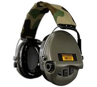 Protector auditivo Sordin Pro-X LED - 75302-X-07 - protector auditivo activo para caza - EN 352 - almohadilla de gel, banda de camuflaje y cápsula verde