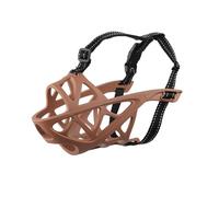 Protector bucal for Perros Que Permite jadear, Beber y Entrenar. Incluye una Resistente Cesta de plástico for el bozal Evita Comer, morder Masticar(Chocolate Color,M)