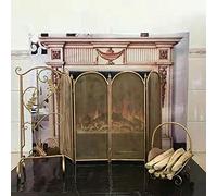 Protector contra incendios de latón triple, valla para chimenea, valla de seguridad para bebés, puerta para hogar, pantalla para chimenea con protección de malla fina, largo 120 cm × alto 60 cm