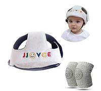 Protector de cabeza ajustable para casco de seguridad para bebés, con rodilleras antideslizantes para bebés, juego de protectores para caminar, gris