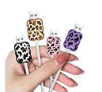 Protector de Cables con un Bonito Diseño de Leopardo para el Cargador del Samsung & Android, Lindo Ahorrador de Cable Cargador USB para Líneas de Datos de Móviles [4 Piezas]