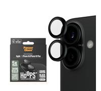 Protector de Cámara PanzerGlass® Hoops para Apple iPhone 16 | 16 Plus Vidrio cerámico, Resistente a Golpes, Marco de Aluminio Negro, Incluye Ayuda de Montaje para fácil instalación