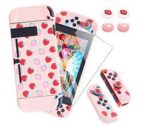 Protector de carcasa para Switch, funda protectora resistente acoplable, protector de pantalla compatible con consola Nintendo Switch y funda Joy-Con Grip, bonito color rosa fresa