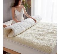 Protector de Colchón de Lana, Funda de Colchón Gruesa y Cálida, Cubre Colchon para Cama de Doble Tamaño con banda elástica, Estera de Piso Plegable Protector de Colchón de Cama Suave 150 x 200 cm