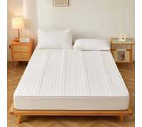 Protector De Colchón Funda Ajustada Transpirable De Color Liso con Banda Elástica Antideslizante Sábana Antipolvo Y Suave para Todas Las Estaciones-White||150 * 200cm(3-Piece Set)