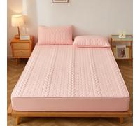 Protector De Colchón Funda Ajustada Transpirable De Color Liso con Banda Elástica Antideslizante Sábana Antipolvo Y Suave para Todas Las Estaciones-Pink||180 * 200cm(3-Piece Set)