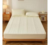 Protector De Colchón Funda Ajustada Transpirable De Color Liso con Banda Elástica Antideslizante Sábana Antipolvo Y Suave para Todas Las Estaciones-Beige||120 * 200cm(3-Piece Set)