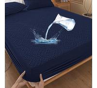 Protector de colchón Impermeable 140x200cm 3D sábana Bajera, Funda de colchón Transpirable protección de colchón Impermeable protección contra la Humedad sábanas bajeras - Azul Oscuro