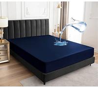Protector de colchón Impermeable 200x200cm sábana Bajera, Funda de colchón Transpirable protección de colchón Impermeable protección contra la Humedad sábanas bajeras - Azul Oscuro
