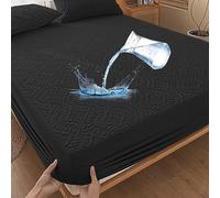 Protector de colchón impermeable sábana bajera 200 x 200 cm, 3D protector de colchón transpirable protector de colchón impermeable sábanas bajeras antihumedad - Negro