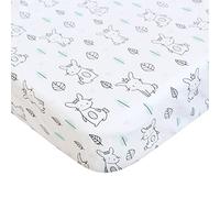 Protector de colchón para cuna, ultra suave y transpirable, microfibra de poliéster, Pack n Play sábanas ajustables para niños y niñas con patrones de animales del bosque - Conejo