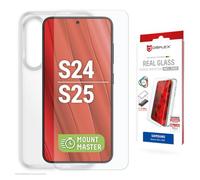 Protector de cristal + funda para Galaxy S25, S24 (10H) MountMaster 360° | DISPLEX Real Glass + funda protectora transparente, cristal blindado 10H, antiroturas, resistente a los arañazos