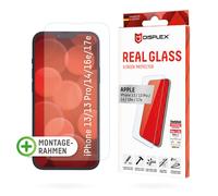 Protector de cristal templado DISPLEX 2D/ Clear para iPhone 13/13 Pro/14/16e/17e Marco de montaje ecológico, cristal templado, lámina protectora resistente a los arañazos, compatible con fundas