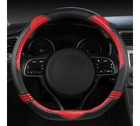 Protector de Cuero y Fibra Carbono para Volante Coche, Accesorios Deportivos para Kia K2 K3 K4 K5 K3S KX1 KX3 KX5 KX7 Rio Soul(Red D Shape)