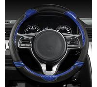 Protector de Cuero y Fibra Carbono para Volante Coche, Accesorios Deportivos para Kia K2 K3 K4 K5 K3S KX1 KX3 KX5 KX7 Rio Soul(Blue O Shape)