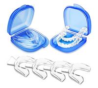 Protector de dientes para molienda nocturna, paquete de 4 protectores de sueño nocturno para moler dientes, retenedor, protector bucal moldeable para moler dientes con funda de transporte, retenedores de dientes de ajuste personalizado, transparente