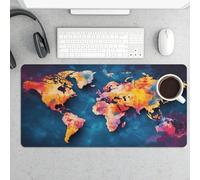 Protector de escritorio de 24 x 12 pulgadas, extendido, abstracto, mapamundi, teclado, ratón, alfombrilla de goma antideslizante, superficie lisa, alfombrilla de computadora para computadora de