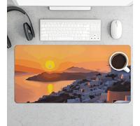 Protector de escritorio de 61 x 30 cm, extendido, isla de Grecia, puesta de sol, teclado, alfombrilla de ratón, base de goma antideslizante, superficie lisa, alfombrilla de computadora para