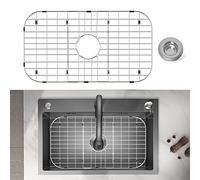 Protector de fregadero de acero inoxidable de 26 x 14 pulgadas con drenaje central, estante de fregadero de metal para parte inferior del fregadero, rejilla de fregadero de cocina y protectores de