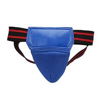 Protector de Ingle para Boxeo, Jockstrap de Cuero PU Transpirable, Talla Media - Alta Resistencia a Impactos, Banda Elástica Ajustable, Ideal para Kickboxing y Muay Thai (Azul)