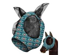 Protector de mosca para caballos, protección facial elástica contra moscas para caballos, grandes ojos de malla de apertura para melena, equipo ecuestre para potros y tiempo cálido