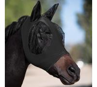 Protector de moscas de malla suave con banda elástica para cobertura de oreja a frente, protección solar y diseño de seguridad ocular 3D (negro)