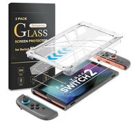 Protector de pantalla de vidrio templado compatible con Nintendo Switch 2 2025, Switch 2 accesorios con sistema OneTouch de alineación automática, sin burbujas, dureza 9H, antiarañazos, antihuellas