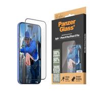 Protector de pantalla de vidrio templado PanzerGlass® para Apple iPhone 16 Plus Ultra Wide Fit, compatible con funda, resistencia a los arañazos, resistente a impactos, incluye ayuda de montaje