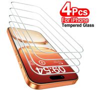 Protector de pantalla de vidrio templado para iPhone 13, 17, 16, 15, 14, 12, 11 Pro Max, XR, X, película de vidrio con revestimiento oleofóbico, 4 Uds.