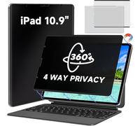 Protector de pantalla magnético de privacidad de 360° compatible con iPad de 10.9 pulgadas 2022 A2696/A2757/A2777, filtro de luz azul, película sin burbujas, fácil de instalar, protector negro